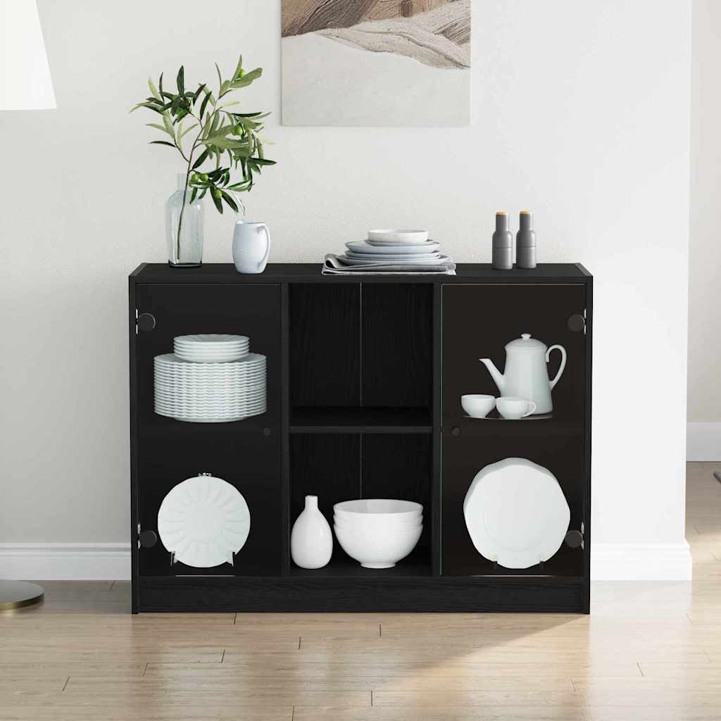 Sideboard Schwarz Eiche 102x37x75,5 cm Engineered Wood